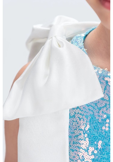 Etekli Şık Elbise Pullu 3 Kat Turkuaz