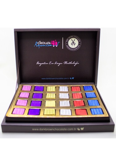 Dark Brown 24 Adet Kare Renkli Sargılı Sütlü Gerçek Çikolata Kutulu
