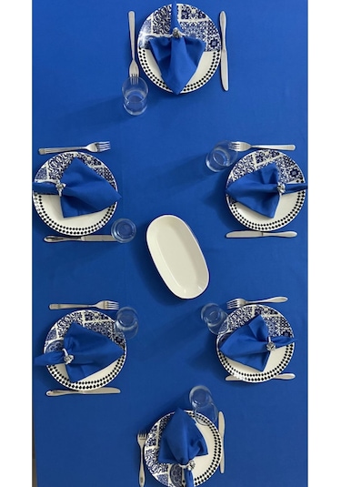 Sıvı Geçirmez Dertsiz Masa Örtüsü Saks Mavi 13 Parça Set