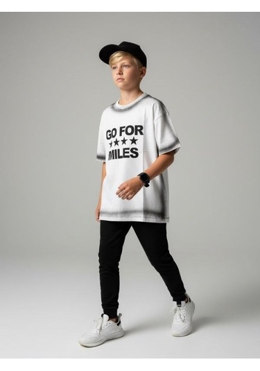 Zekids Çocuk Go For Miles Yazılı T-shirt-17192 Beyaz
