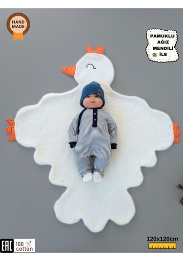 Kışlık Wellsoft Peluş Kuzu Kumaş Bebek Battaniyesi- Çok Amaçlı Minik Kuş Bebek Örtüsü -120x120cm Ekru