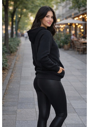 Buyolog Kadın Oversize Premium 3 İplik Şardonlu Sweatshirt Siyah