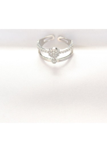 Topçuk Model Silver Renk Ayarlanabilir Yüzük 2li Görünümlü Çok Renkli