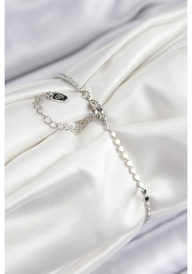 Pirinç Zirkon Taşlı Dikdörtgen Model Ezme Zincir Gümüş Renk Kadın Bileklik - Tj-bb7594 Gümüş