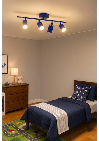 Spoti 4'lü Mavi Renk Gün Işığı Modern Tasarım Salon - Mutfak - Banyo Spot Ledli Sıralı Avize Mavi