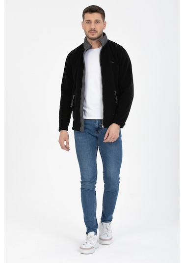 Yan Cep Fermuarlı Polar Black Siyah