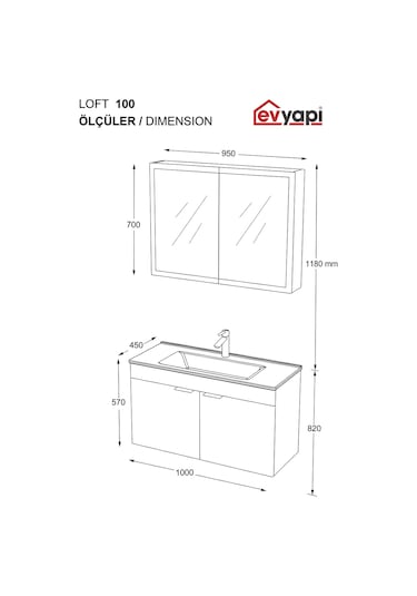 Biani Fix Loft 100 Cm Banyo Dolabı,Seramik Lavabolu, Aynalı,Lavabo Dahil,Mdf,Mat Beyaz Biani Fix Loft 100 Cm Banyo Dolabı,Seramik Lavabolu, Aynalı,Lavabo Dahil,Mdf,Mat Beyaz