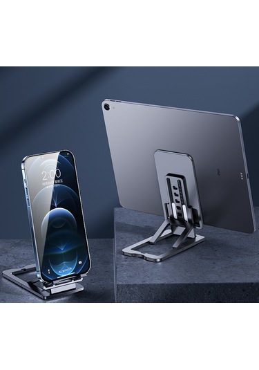 Vkemall Alüminyum Masaüstü Telefon Tutucu, 7 Açıyla Ayarlanabilir, Çoklu Cihaz Uyumlu 12 İnçye Kadar , Katlanabilir Ve Taşınabilir, Dürtüye Dayanıklı, Gümüş Renk