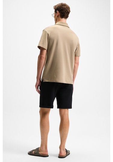 Grimelange YOURI Erkek Beli Lastikli Arka Tek Cepli Relaxed Fit Siyah Şort