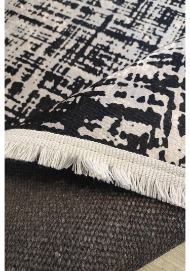 Modern Gri Yıkananabilir Mutfak Halısı Kaymaz Dekoratif Kilim