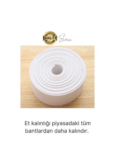 Ekstra Kalın 3.35 Mt Banyo Küvet Duşakabin Mutfak Tezgah Lavabo Su Sızdırmaz Kenar Bandı Beyaz Bant