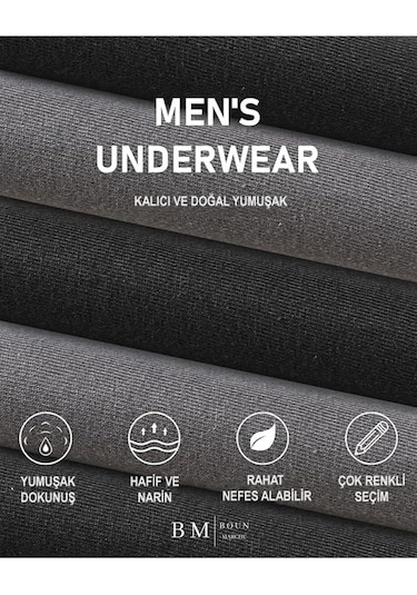Boun Marche Erkek Boxer Likralı Premium 6'lı Kutu Falcon Siyah