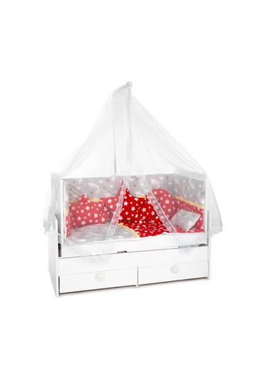 Hugoy Lüks Güpürlü Bebek Beşik Cibinlik + Demir