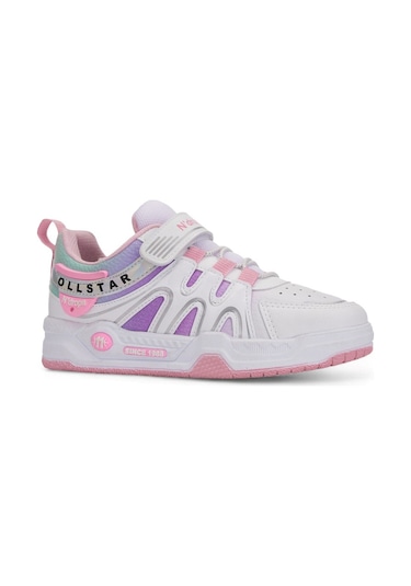 Günlük Unisex Çocuk Sneaker Rugan Lastik Bağcıklı Cırtlı Oval Burunlu Spor Ayakkabı 020 Beyaz - Pembe