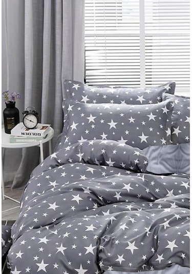 Always Ranforce Star Çift Kişilik Nevresim Takımı Kolay Ütülenebilir Gri