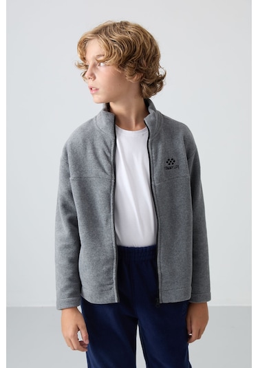 Tommy Life Gri Melanj Kalın Yumuşak Dokulu Standart Fit Nakışlı Polar Erkek Çocuk Sweatshirt - 11223 Gri Melanj