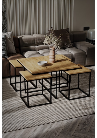 4+1 Siyah Ayak 18mm Ceviz Sunta Orta Sehpa