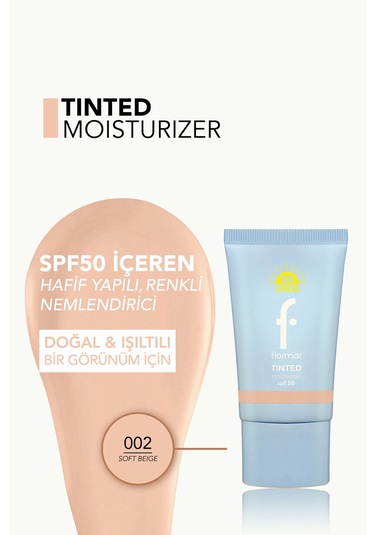 Flormar Sun Lovers Nemlendirici Etkili & Doğal Bitişli Renkli Güneş Koruyucu SPF50 002 Soft Beige