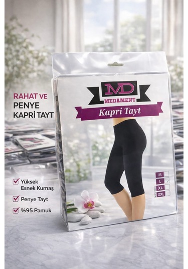 Süper Kalite Rahat Kalıp Yüksek Bel Ağlı Diz Altı Kapri Penye Siyah