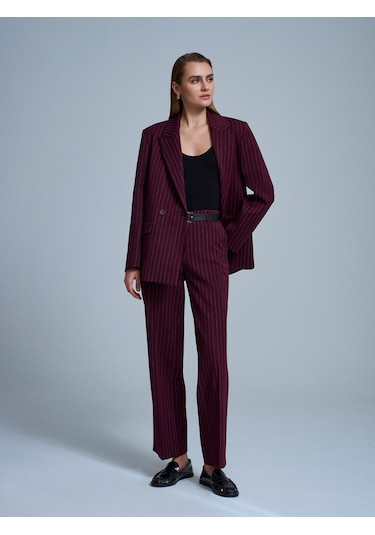 Dilvin 72235 Kemerli Düz Kesim Pantolon-bordo Bordo