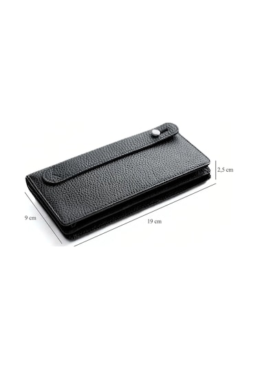 Telefon Bölmeli Cüzdan İsim Baskılı Mıknatıslı Ve El Bantlı Paraportföy Siyah