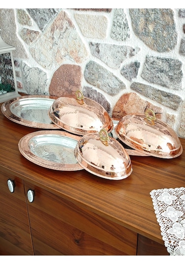 Modabakir Bakır Kapaklı Iskender Tabak, Oval Beyti Sahan 35cm
