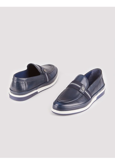 Erkek Hakiki Deri Hazır Tabanlı Günlük Lacivert Ayakkabı Lacivert