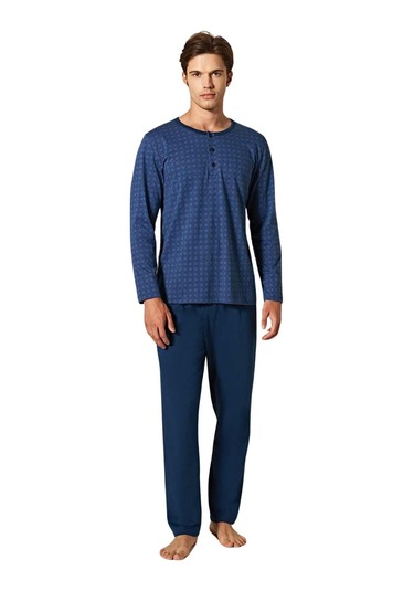 Pijadore Erkek Lacivert Viskon Uzun Kollu Pamuklu Pijama Takımı 1753 Lacivert