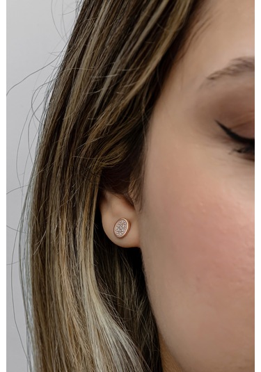 Nereze 925 Ayar Gümüş Rose Kaplama Minimal Yuvarlak Küpe