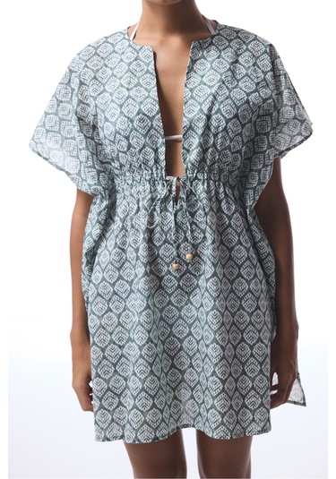 Penti Yeşil Spring V Yaka Mini Kaftan Çok Renkli