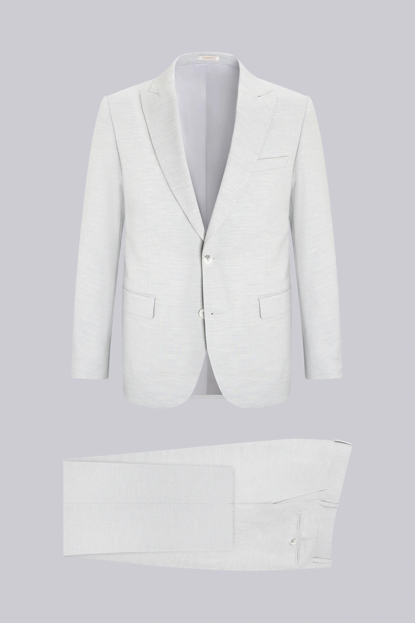 Gri Slim Fit Sivri Yaka Klasik Takım Elbise Gri