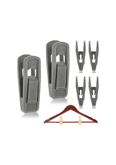 Gül Kırmızı-10 Adet/takım Kaymaz Kadife Askılar Klipler Kadife Floklu Pantolon Ceket Asılı Kancalar Yerden Tasarruf Elbise Klip Kurutma Rafları