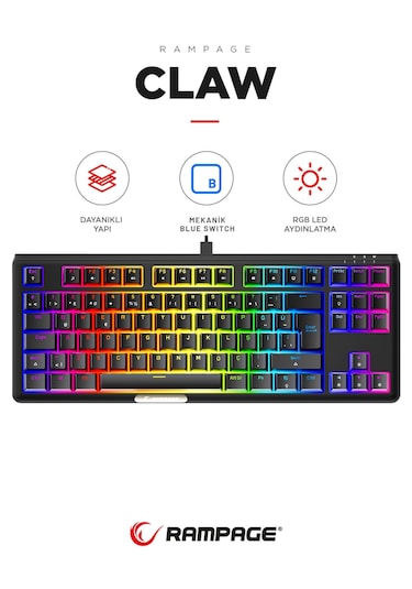 Rampage Claw Blue Switch RGB Mekanik Oyuncu Klavyesi