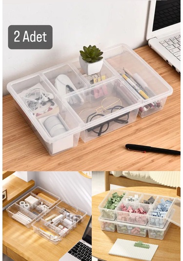 2 Adet Luna Çekmece Içi Düzenleyici Kapaklı Takı Ve Makyaj Kutusu Şeffaf