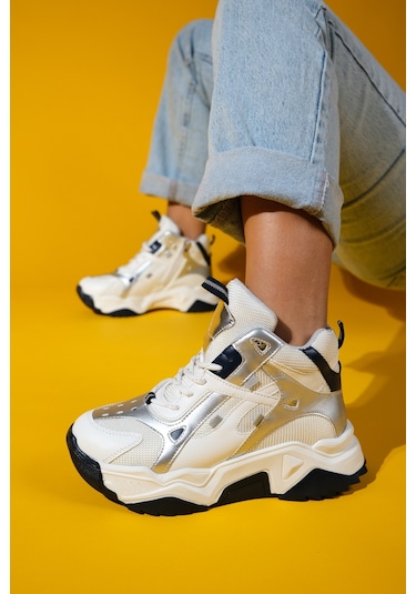 Lowel Beyaz Laci Fermuarlı Ve Bağcıklı Kadın Spor Bot Beyaz - Lacivert