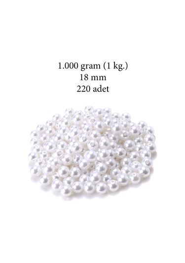 1.000 Gram 1 Kg. 18mm Beyaz Renk Plastik İnci Boncuk Çanta Ve T