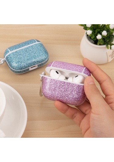 Airpods Uyumlu Pro Glitter Toz Cilt Dokusu İçin Pc Tws Kulaklık Kılıfı Gümüş
