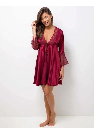 PİERRE CARDİN 6625 Bordo Kısa Gecelikli Saten 6 Lı Çeyiz Seti Çok Renkli