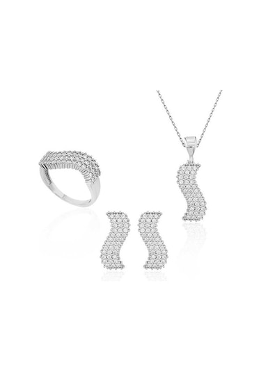 Gümüş Beyaz Taşlı Su Yolu Kadın Set (510776082)