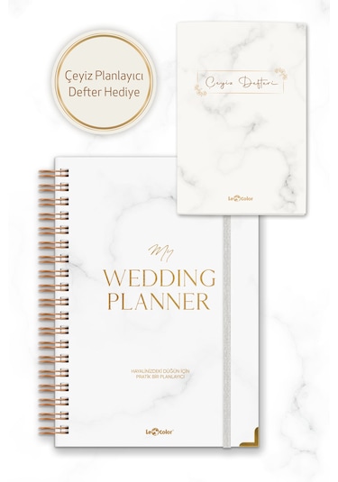 Düğün Planlayıcısı Altın Köşeli  Ajanda Luxury Wedding Planner Altın - Beyaz