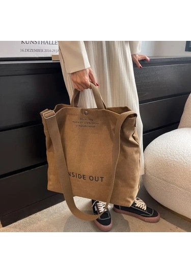 Fastbuy Kadınlar İçin Pamuklu Kahverengi Tuval Crossbody Çanta Kahverengi
