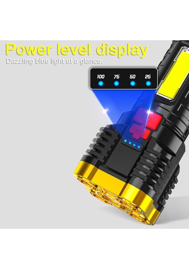 Neevoyu 5 Led Şarj Edilebilir El Feneri - 4 Işık Modlu, Kamp Ve Acil Durumlar İçin Taşınabilir Çalışma Lambası Altın