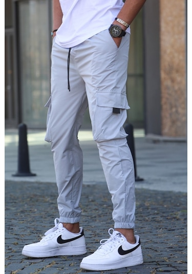 Madmext Boyalı Gri Kargo Cep Erkek Jogger Pantolon 5461 Boyalı Gri