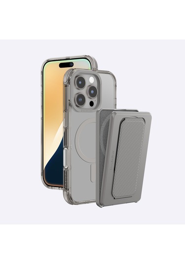 İphone 16 Pro Max Uyumlu Kılıf Magsafe Özellikli Standlı Kartlıklı Set Amazingthing Omni Adventure Seri Gri