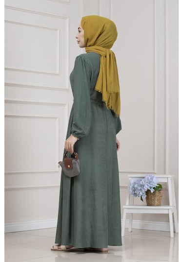 Beli Tünelli Fitilli Aslı Elbise-yeşil-5468 Yeşil