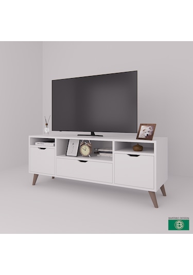 Tv Sehpası Geniş Çekmeceli Raflı Beyaz