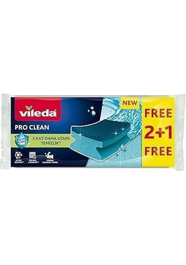 Vileda Pro Clean Aktif Enzimli Oluklu Sünger, 3 Lü Paket