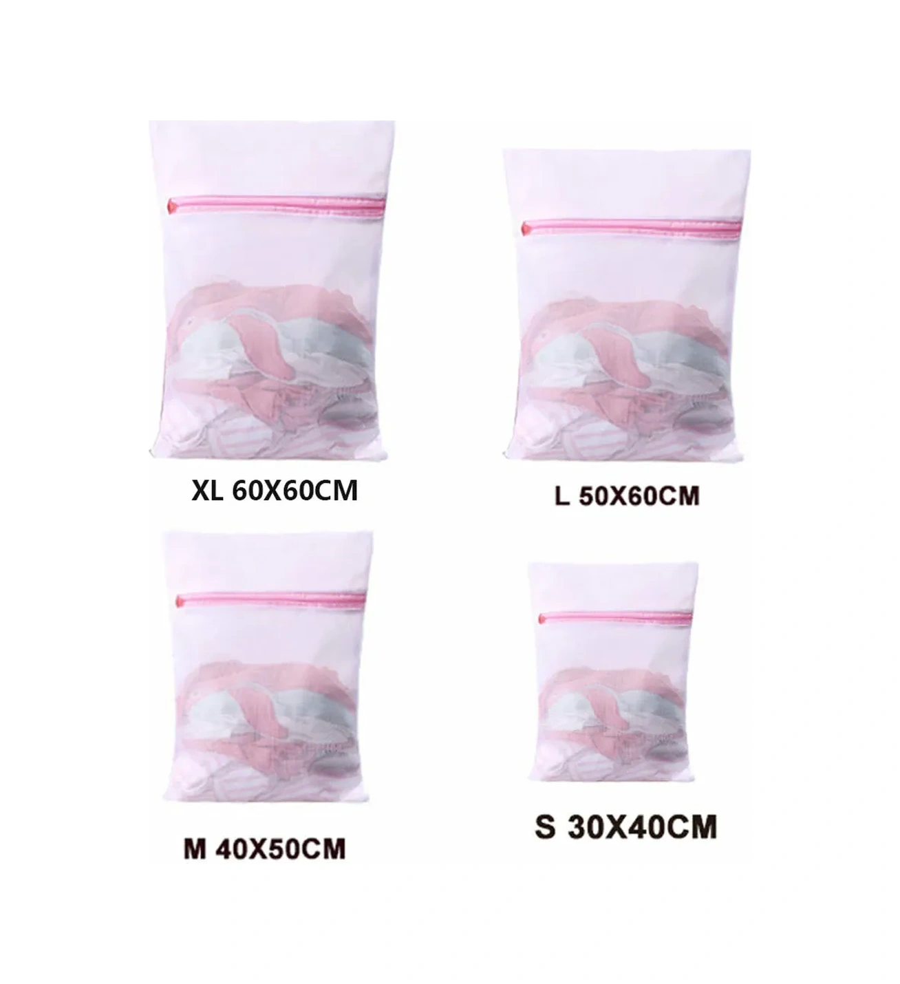 Kosona 6'lı Çamaşır Torba Seti - Delikli Kumaş İç Çamaşırı Ve Hassas Giysiler İçin Koruyucu Yıkama Torbaları S-m-l-xl + 2 Bar Torba Pembe