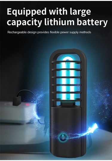 Ulzyvf Taşınabilir Şarj Edilebilir Uv Temizleme Lambası - Ev, Araç, Ofis İçin 360 Hijyen, Siyah Siyah