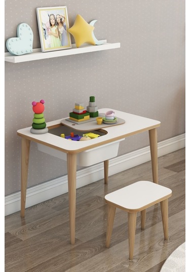 Moniev Çocuk Çalışma Masası Oyun Ve Etkinlik Masası Tekli Masa Beyaz Beyaz